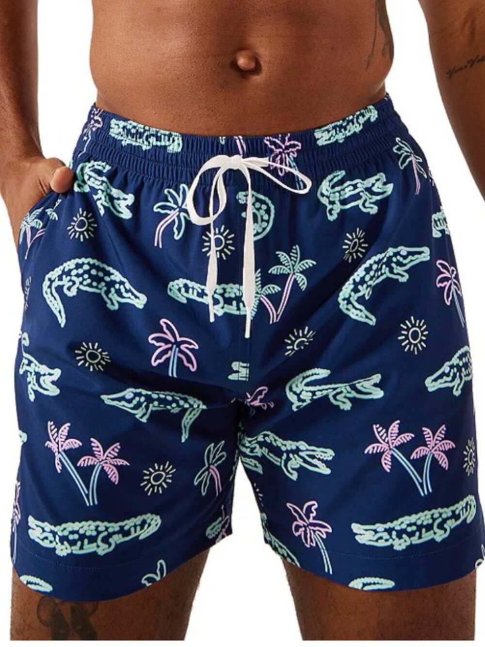 Chubbies Neon Glades Swim Trunks Men’s Small 7” Navy Neon Palm Alligator Print